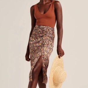 Abercrombie Knotted Floral Satin Midi Skirt